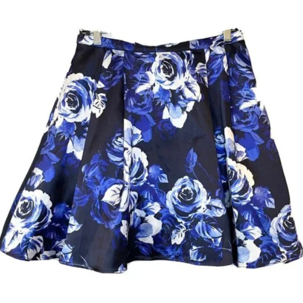 SEQUIN HEARTS Womens Navy Floral Rose Mini Evening A-Line Skirt Flare Juniors 11